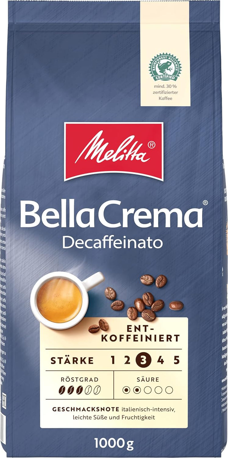 Kawa ziarnista Melitta BellaCrema La Crema 1kg i kawa ziarnista BellaCrema Decaffeinato bezkofeinowa 1kg
