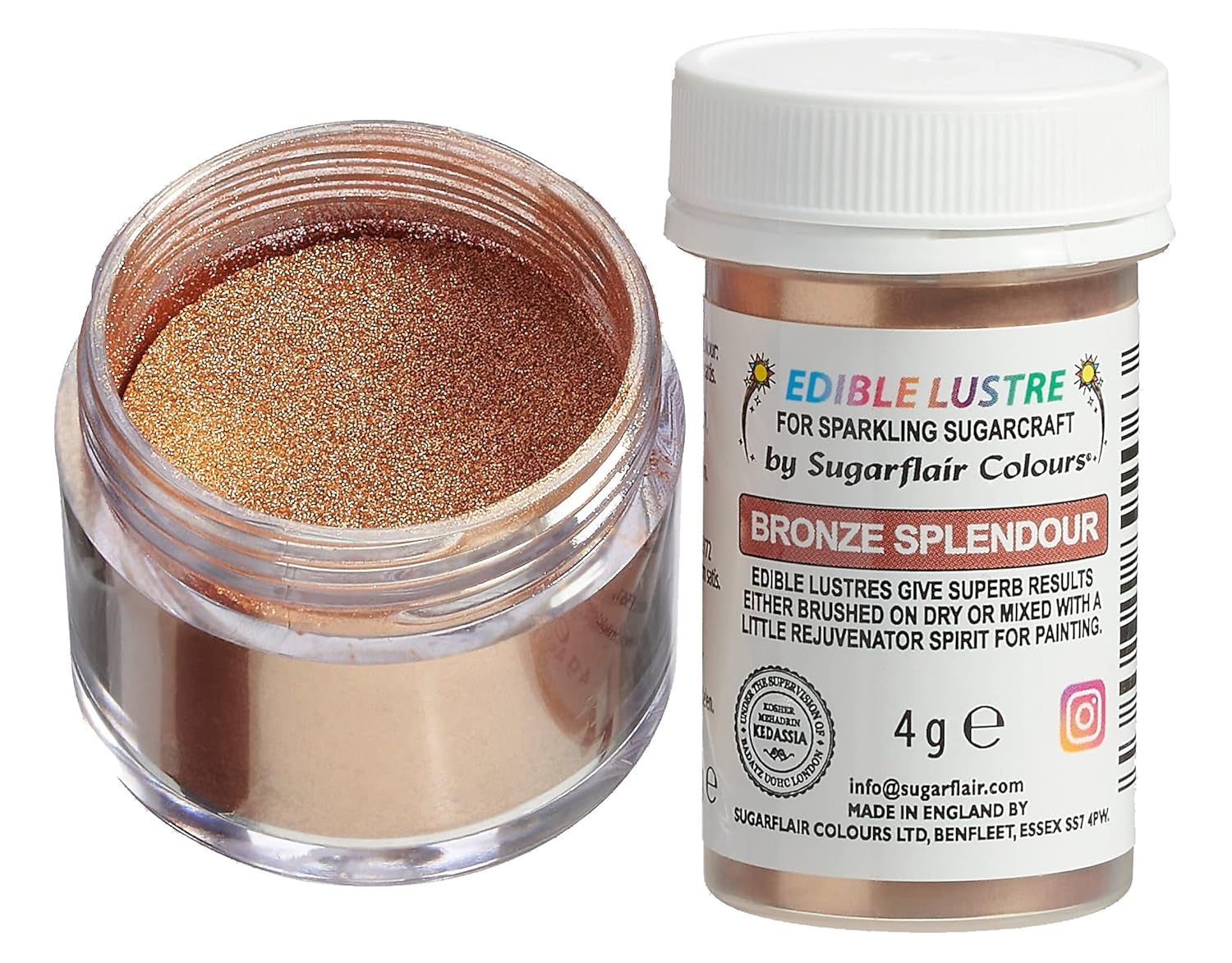 Sugarflair Bronze Splendor Edible Food Color - jadalny błyszczący proszek do ciast, babeczek, czekolady, ciastek, deserów, lodów, napojów, koktajli i nie tylko - 4g