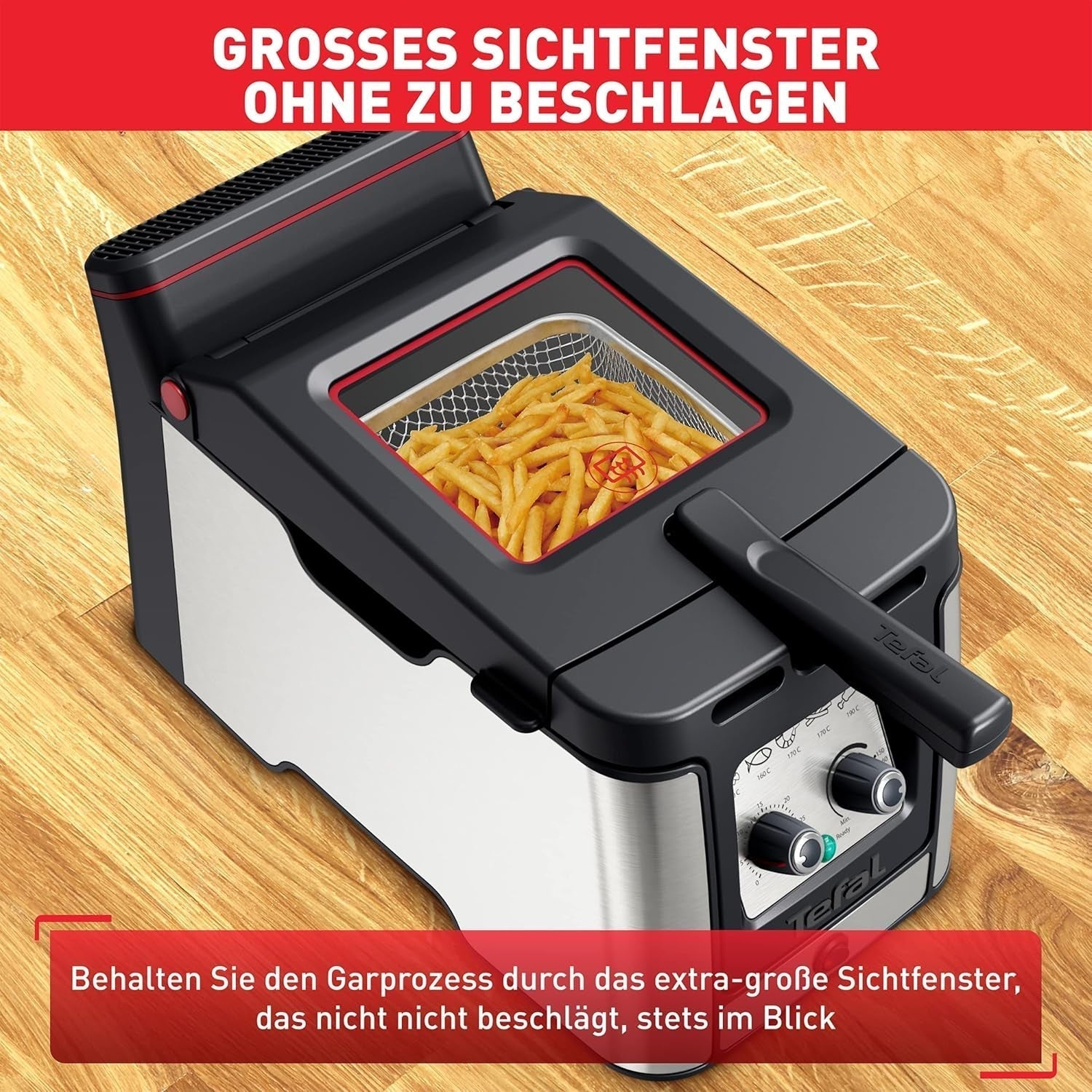 Frytownica Tefal FR600D Clear Duo, smażenie z mniejszą ilością dymu i zapachów, pojemność 1,2 kg, termostat, timer, duże okienko bez mgły Sprzęt AGD Naty Shop