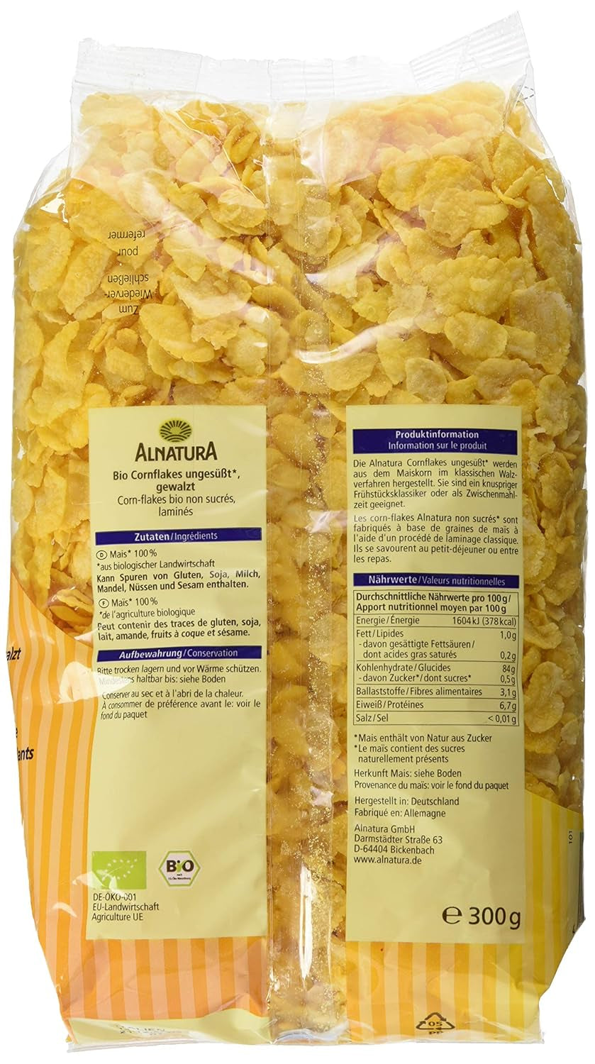 Bio płatki kukurydziane Ungeüßt, 300g płatków zbożowych Naty Shop