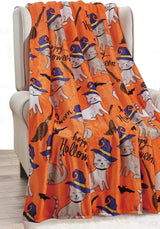 Elegancki komfort Halloweenowy lekki koc, miękki, przytulny i pluszowy, idealny na relaks w tym strasznym sezonie, 127 x 152,4 cm, łóżka i narzuty Skull and Bones Elegancki komfort Halloweenowe koty 50 x 60