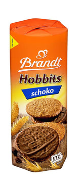 Brandt Hobbits Chocolate 265g Pack - Chrupiące pełnoziarniste czekoladowe ciasteczka owsiane - Chrupiące ciasto dla całej rodziny - w praktycznej bułce biszkoptowej