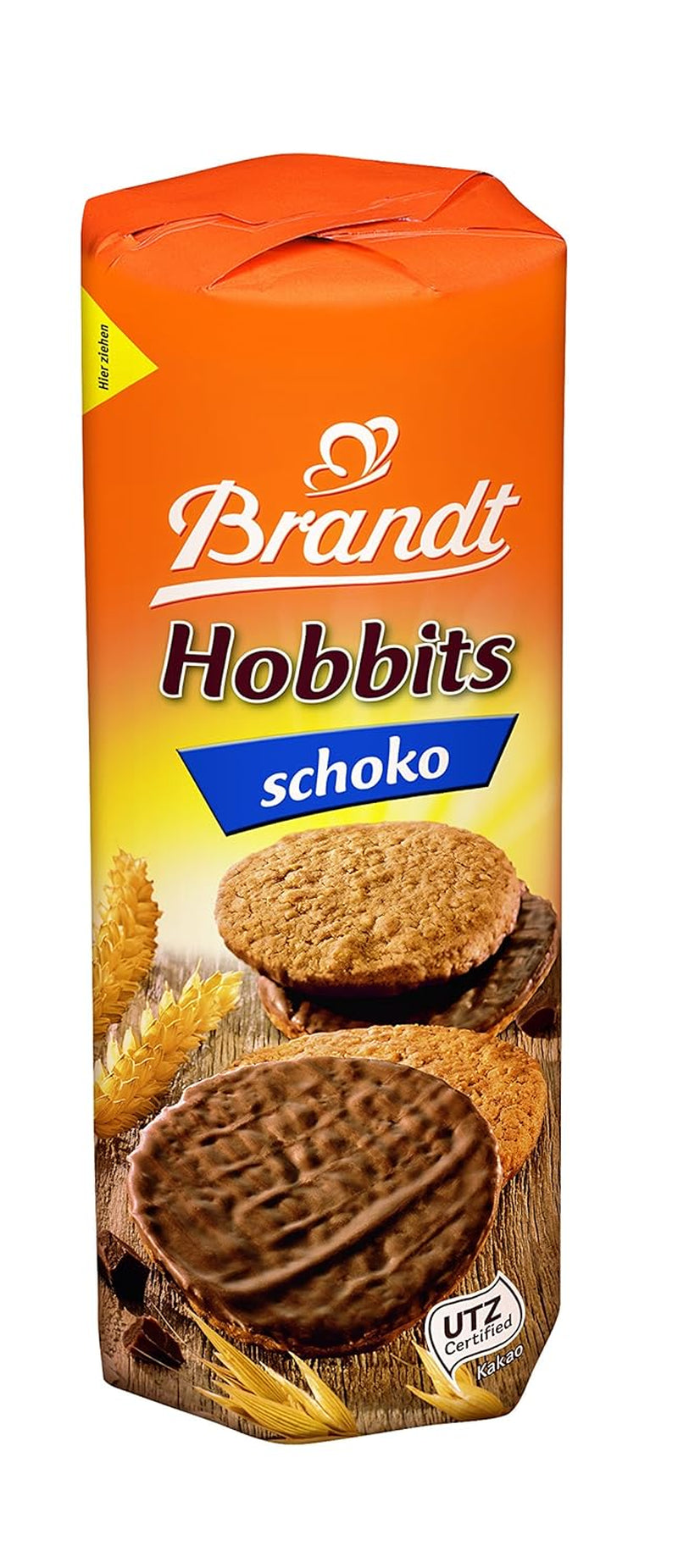 Brandt Hobbits Chocolate 265g Pack - Chrupiące pełnoziarniste czekoladowe ciasteczka owsiane - Chrupiące ciasto dla całej rodziny - w praktycznej bułce biszkoptowej