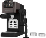 Ekspres do kawy z kolbą GRUNDIG KSM 5330 ze zintegrowanym pojemnikiem na mleko, moc 1628 W, ciśnienie pompy 15 bar, podwójna dysza, kolorowy wyświetlacz dotykowy, BrewSense, CreamyPro, Ciemna stal nierdzewna/Czarny