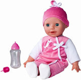 Simba 105140489 - Laura Baby Talk Doll, 38 cm lalka z miękkim ciałem i zaspanymi oczami w uroczym kombinezonie, 24 dźwięki dziecka, lalka do zabawy, lalka Baby, wiek 2+