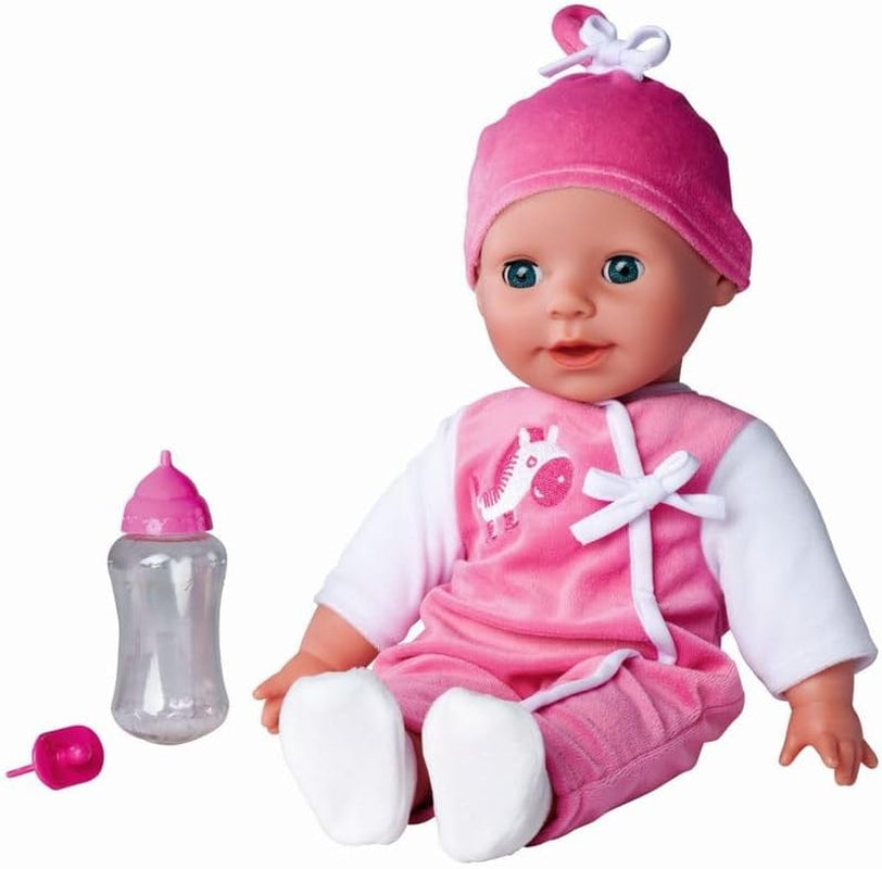 Simba 105140489 - Laura Baby Talk Doll, 38 cm lalka z miękkim ciałem i zaspanymi oczami w uroczym kombinezonie, 24 dźwięki dziecka, lalka do zabawy, lalka Baby, wiek 2+