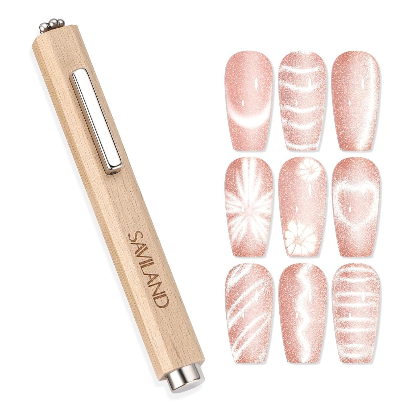 SAVILAND 4X Hochfester Cat Eye Magnes na Nagel: 3-w-1 Nagel Magnes Rund Lange Streifenperle N35 Neodymowy Ultra silny magnes na Nagellac Präzise 3S Formung Cat Eye Gel Nagellak Magnes Magnetstift