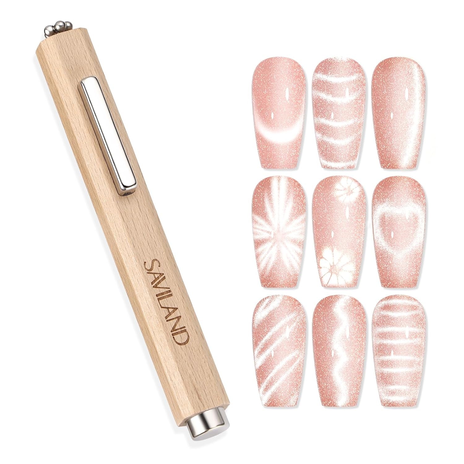 SAVILAND 4X Hochfester Cat Eye Magnes na Nagel: 3-w-1 Nagel Magnes Rund Lange Streifenperle N35 Neodymowy Ultra silny magnes na Nagellac Präzise 3S Formung Cat Eye Gel Nagellak Magnes Magnetstift