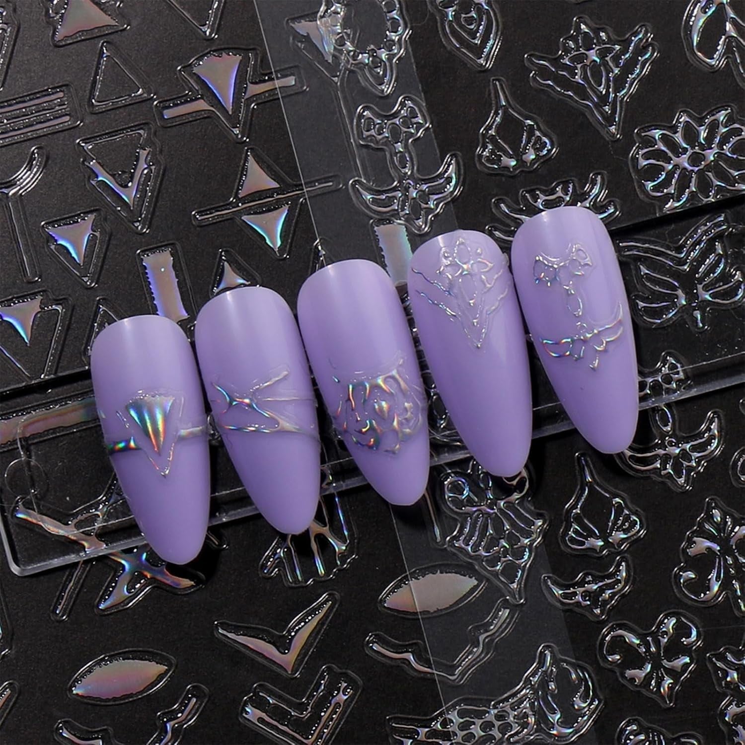 Jmeowio Nagelsticker Aurora Geometrysch 12 Blatt Nail Art Naklejka Selbstklebend Nagelaufkleber Bunt Dekoration Nageldesign Zubehör