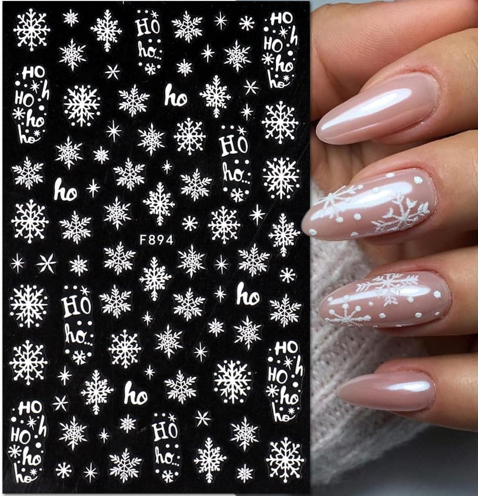 JMEOWIO Nagelsticker Weihnachten 8 Blatt Nagelaufkleber Selbstklebend Weiße Schneeflocken Zimowe naklejki do paznokci Dekoration Nageldesign Zubehör