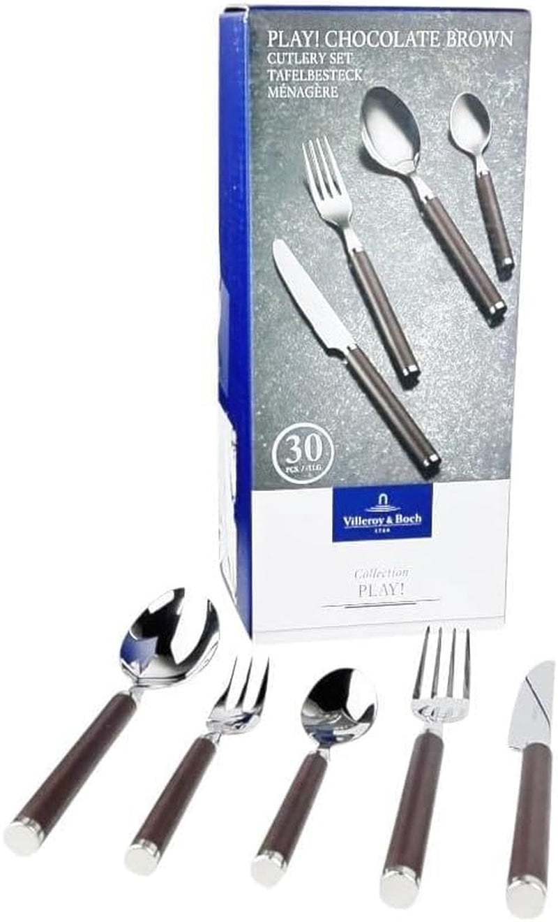 Sztućce Villeroy And Boch Play w kolorze czekoladowo-brązowym, dla maksymalnie 6 osób, 30 sztuk, stal nierdzewna, brązowy plastikowy uchwyt Kitchen Naty Shop