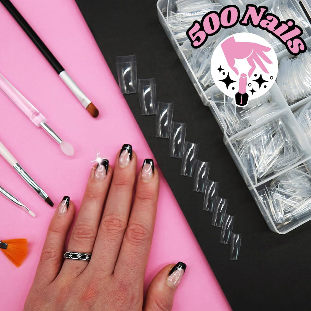 TRIXES 500 szt. Tipsy żelowe Paznokcie typu french Przezroczyste akrylowe porady do manicure DIY 10 różnych wzorów