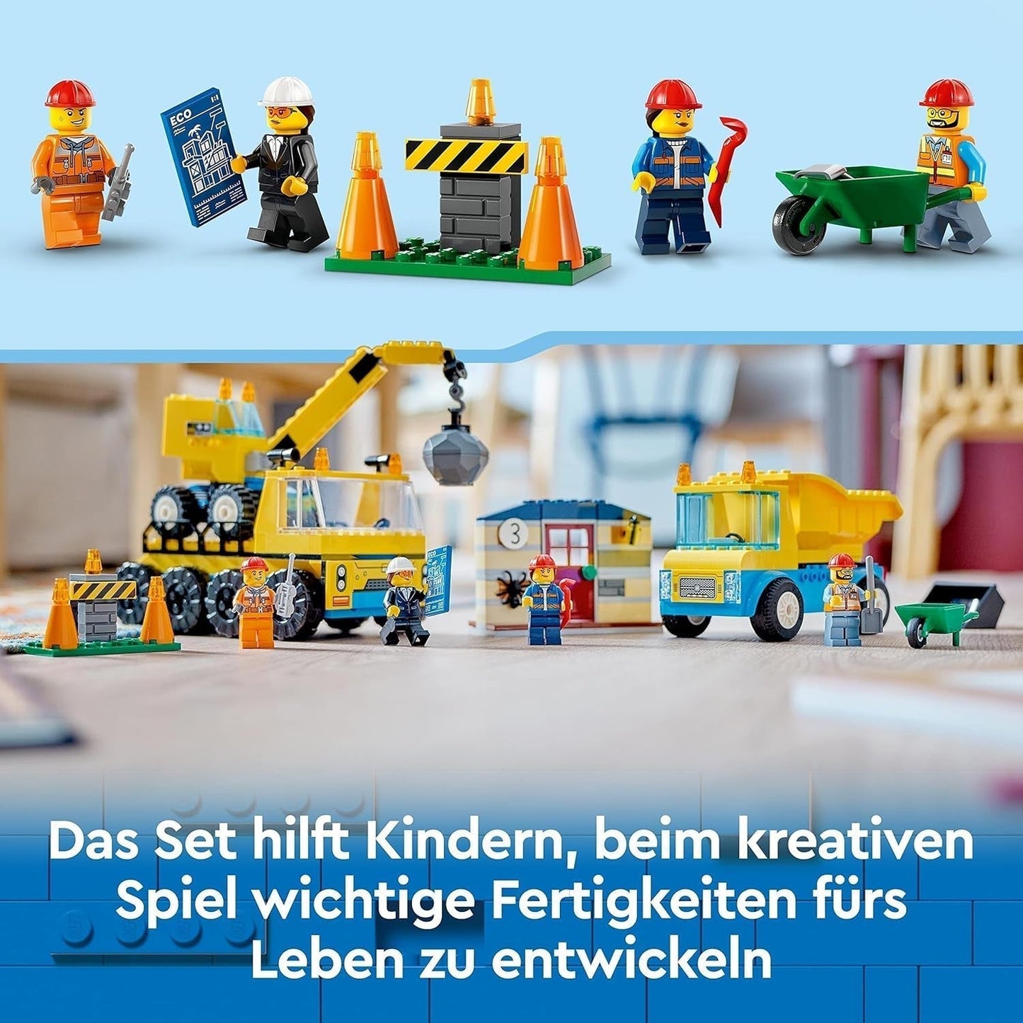 LEGO 60391 Miejskie pojazdy budowlane i dźwig wyburzeniowy, koparka, wywrotka i pojazd transportowy, zabawka edukacyjna dla dzieci w wieku od 4 lat i więcej Zestawy do budowania Besuche den LEGO-Store