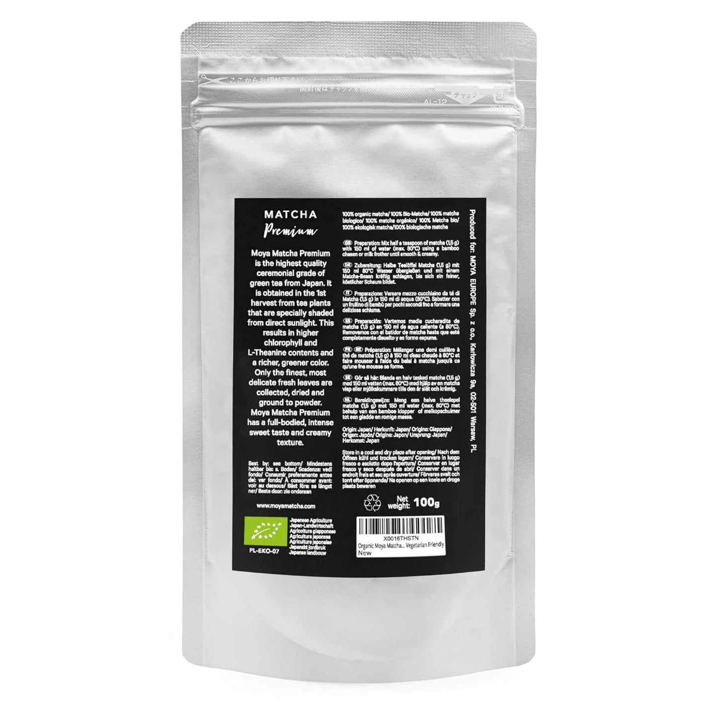 Organiczna zielona herbata Moya Matcha w proszku | 100 g najwyższej jakości na ceremonię | Organicznie uprawiane i zbierane w Uji w Japonii | Matcha zielona herbata w proszku | Idealny do japońskiej ceremonii parzenia herbaty wodnej