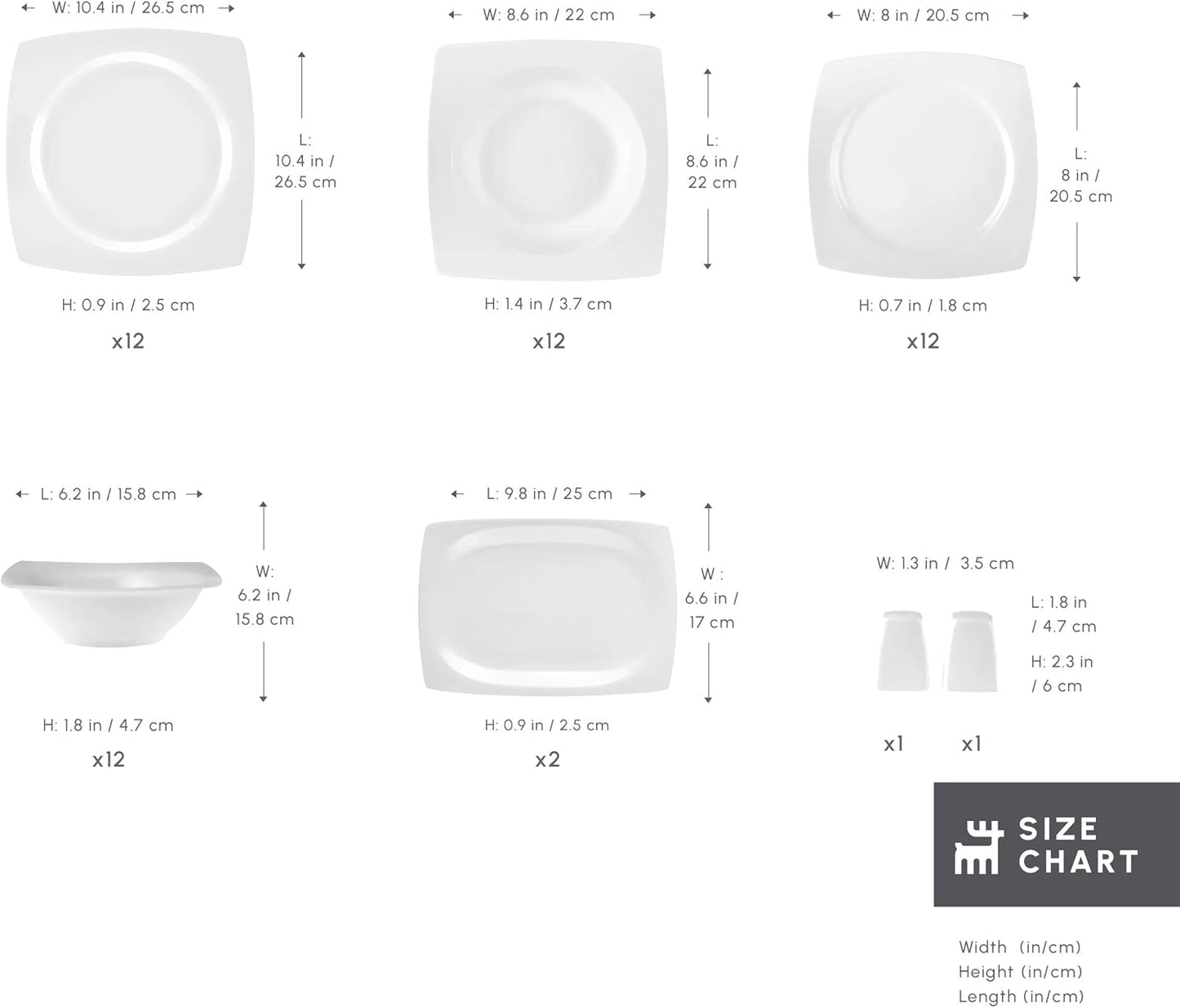 Zestaw naczyń obiadowych Karaca Jamie White na 12, 52 sztuki - Eleganckie naczynia porcelanowe na 12 osób | Zawiera talerze, kubki, miski |