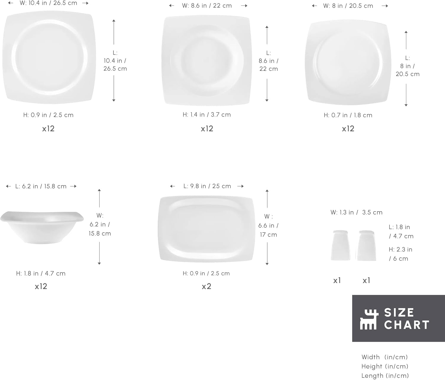 Zestaw naczyń obiadowych Karaca Jamie White na 12, 52 sztuki - Eleganckie naczynia porcelanowe na 12 osób | Zawiera talerze, kubki, miski |