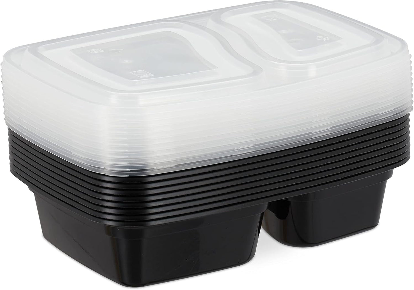 Pudełka do przygotowywania posiłków Relaxdays, zestaw 10 sztuk, 2 przegródki, odporne na działanie mikrofal, 800 ml, plastikowe pudełko na żywność z pokrywką, czarne pudełka do przechowywania żywności Sklep Naty
