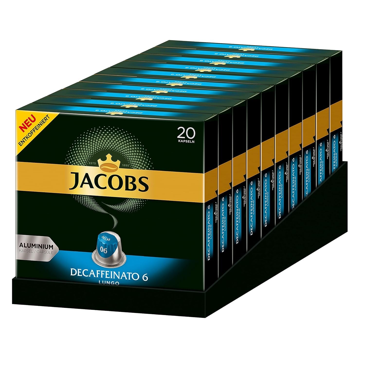 Kaffeekapseln Espresso Ristretto, Intensität 12 von 12, 10 x 20 Getränke & Kaffeekapseln Lungo Decaffeinato- Intensität 6- 200 Kapseln kompatybilny z Nespresso, 10er Pack, 10 x 20 Getränke