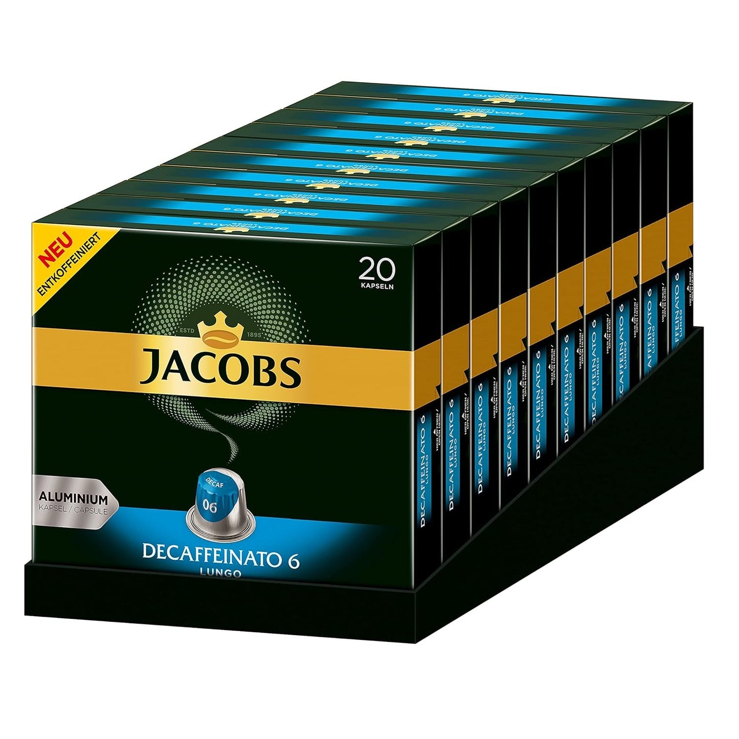 Kaffeekapseln Espresso Intenso, Intensität 10 von 12, 10 x 20 Getränke & Kaffeekapseln Lungo Decaffeinato- Intensität 6- 200 Kapseln kompatybilny z Nespresso, 10er Pack, 10 x 20 Getränke