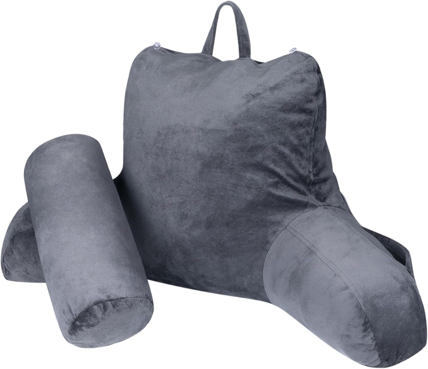 INFANZIA ergonomiczna poduszka do czytania z podłokietnikami, oparcie z pianki memory, szara, M