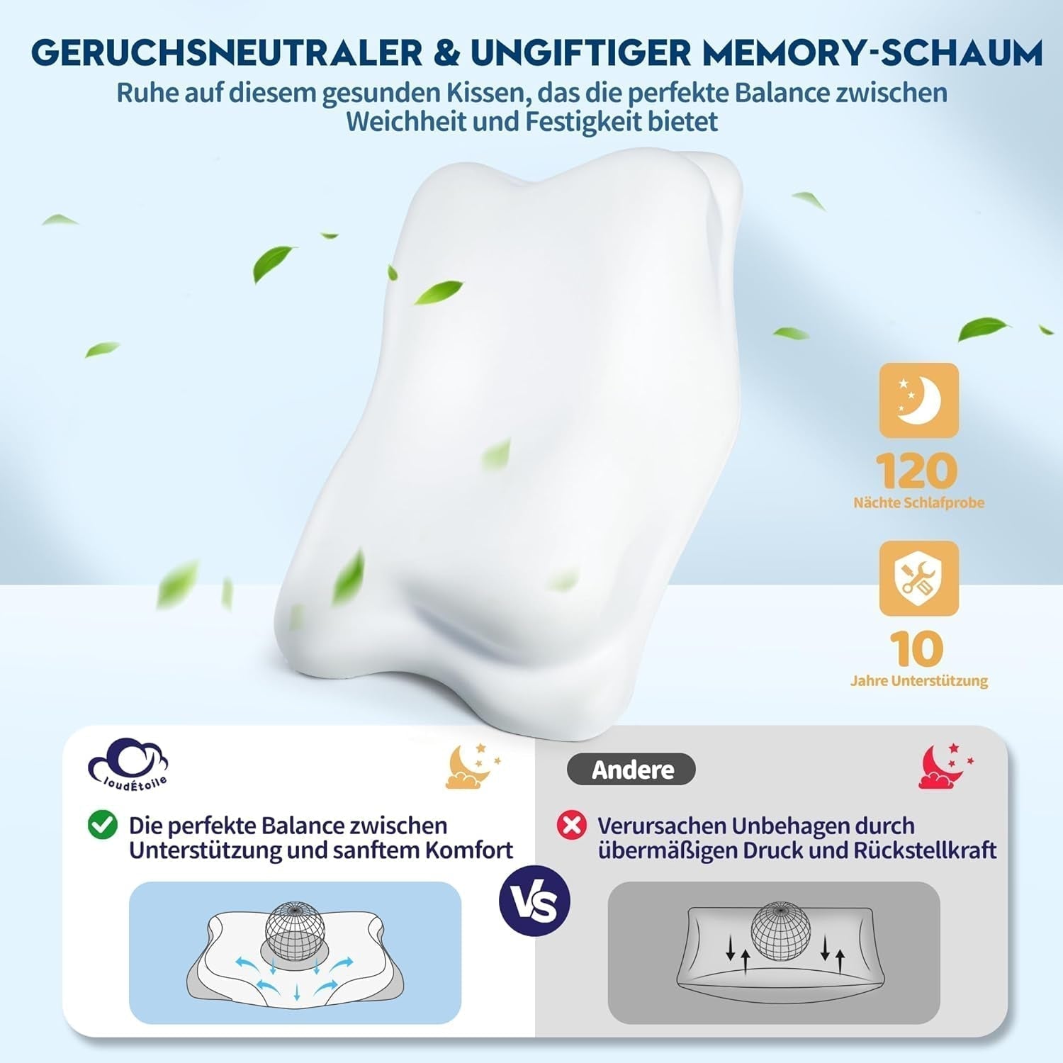 Poduszka pod szyję Cloudétoile Poduszka z pianki Memory - 2 w 1 Ergonomiczna poduszka ortopedyczna Poduszka z pianki Visco Poduszka podtrzymująca szyję z regulacją wysokości Poduszka z pianki Memory biała 64X38X12cm Poduszki ortopedyczne szyjki macicy Naty Shop