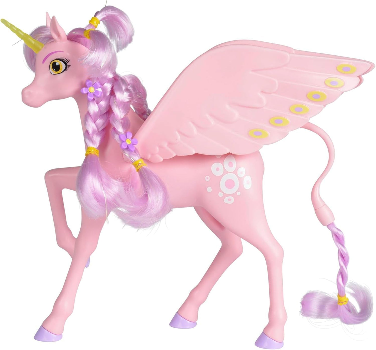Simba 109480092 - Mia and Me Unicorn Kyara, z ruchomymi skrzydłami, spinkami do włosów i szczoteczką do stylizacji, 20 cm, od 3 lat, różowe lalki Naty Shop