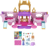Zestaw do transformacji Mattel Disney Princess Przewóz do zamku z minilalką Aurora, 3 poziomy, 6 obszarów do zabawy, 4 figurki, meble i akcesoria HWX17