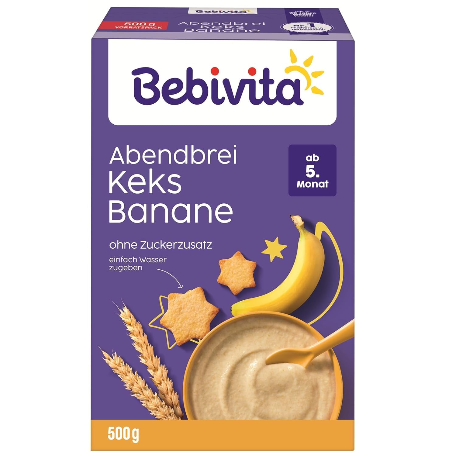 Wieczorna owsianka z ciastkami i bananami (4x500g), kaszka mleczna od 5 miesiąca, bez dodatku cukru, z cennymi minerałami i witaminami, bardzo sycąca