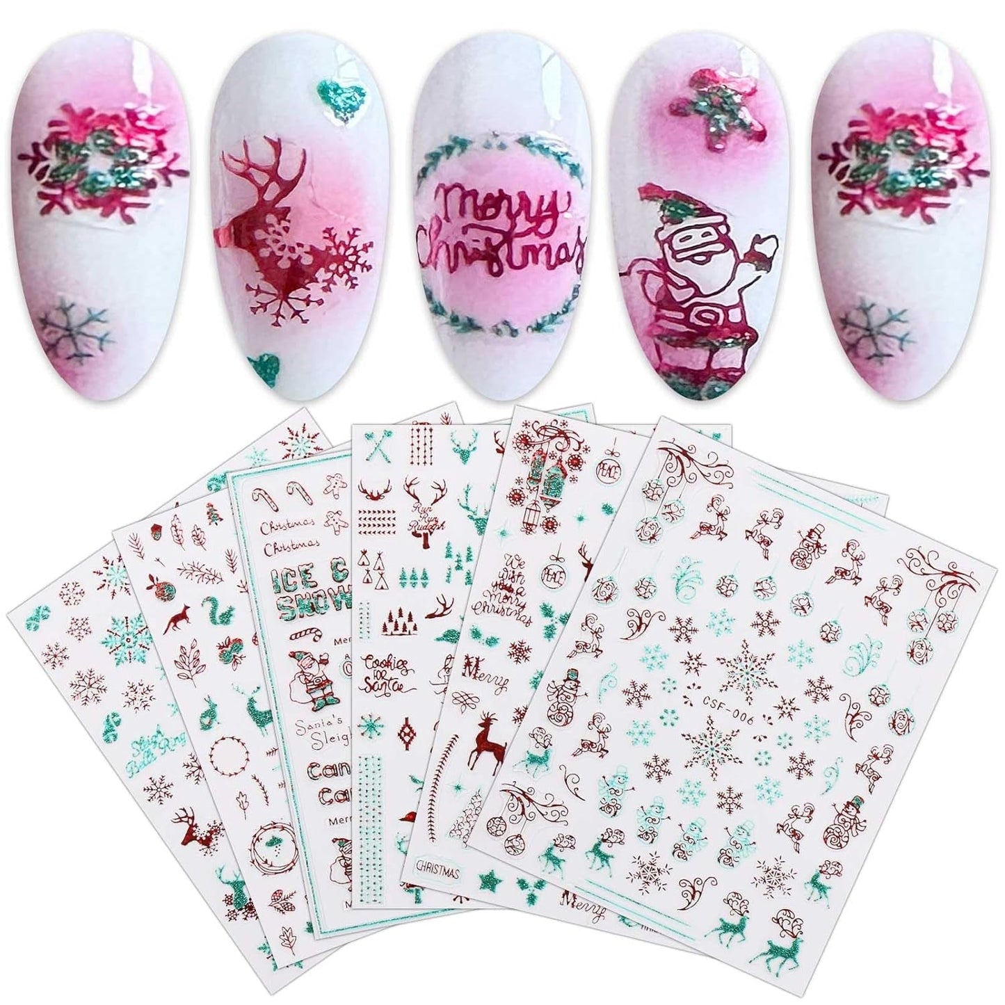 JMEOWIO Nagelsticker Weihnachten 9 Blatt Nail Art Naklejka Selbstklebend Nagelaufkleber Schneeflocke Schneemann Festival Weißes Gold Dekoration Nageldesign Zubehör