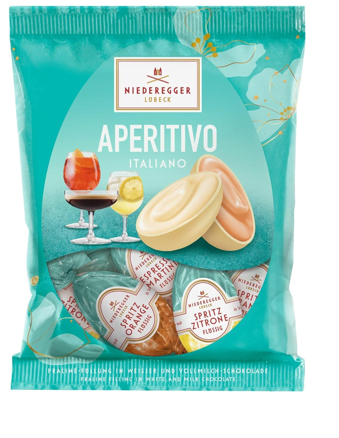 Niederegger | Jajka pralinowe | Przekąska włoska | 1x87g | Jajka faszerowane w smakach Lemon Spritz, Orange Spritz i Espresso Martini | Oblane mleczną i białą czekoladą | Prezent wielkanocny