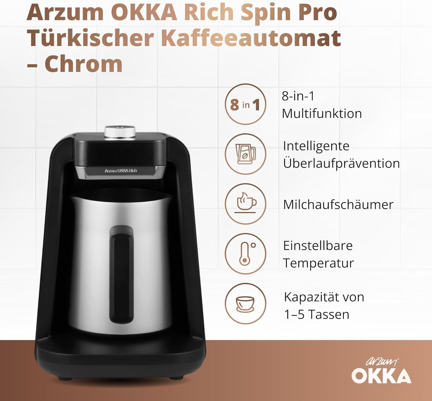 EKSPRES DO KAWY PO turecku Arzum OKKA RICH SPIN PRO (chrom)
