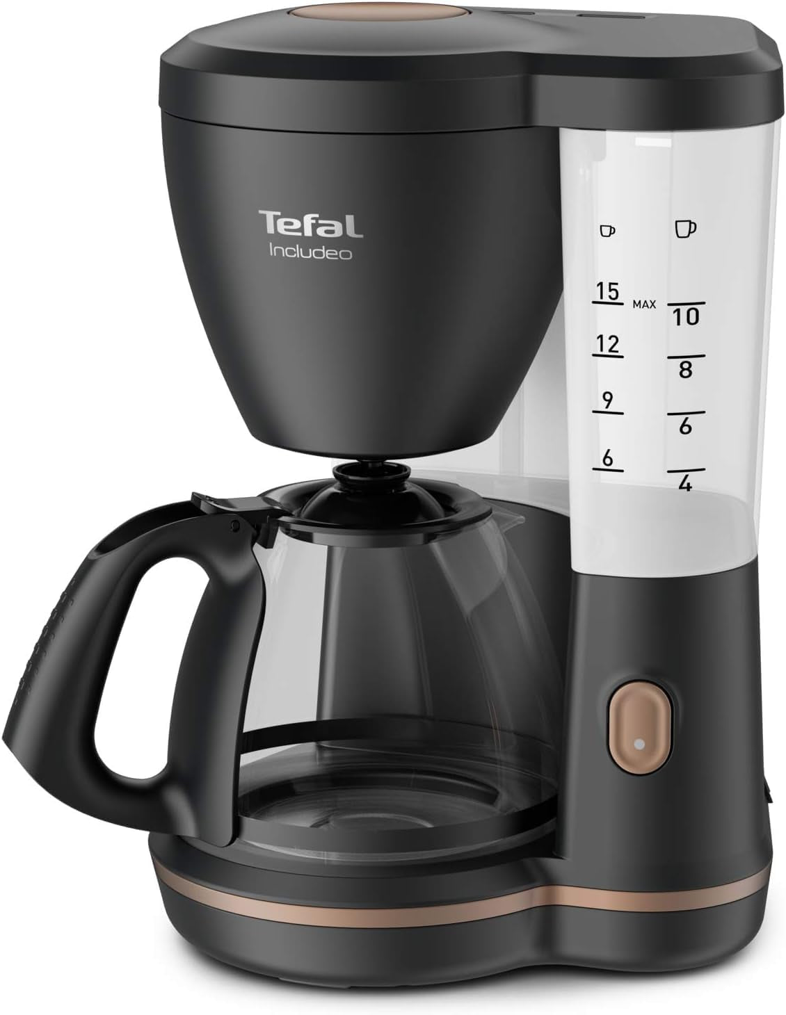 Ekspres do kawy Tefal Includeo z filtrem, Ekspres do kawy Niezwykle łatwy w obsłudze, Odpowiedni dla osób prawo- i leworęcznych, Automatyczne otwieranie pokrywy, 1,25 l, 10 do 15 filiżanek, CM533811