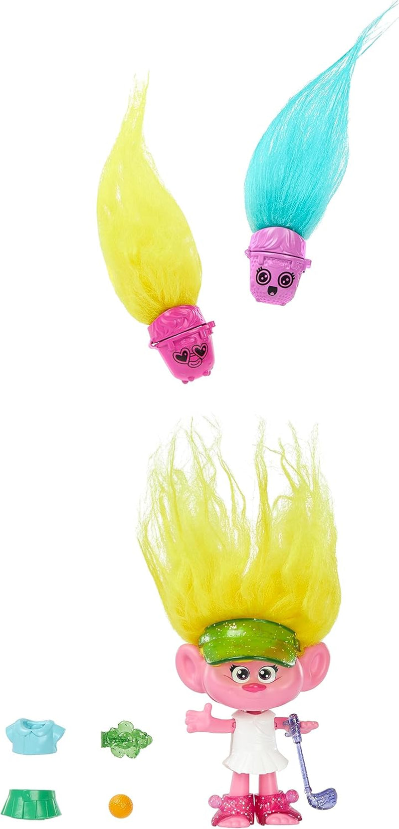 Mattel DREAMWORKS TROLLS United We Stand – Hairy Surprises Viva Lalka z jasnożółtymi pluszowymi włosami i 3 akcesoriami-niespodziankami, dla dzieci w wieku 3 lat i starszych, HNF11