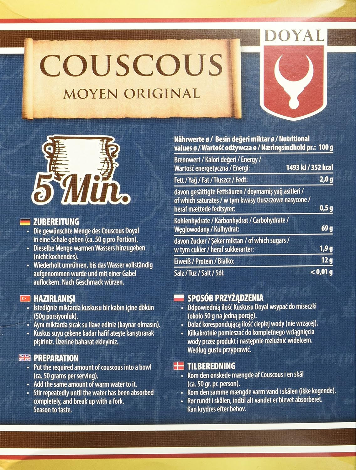 Kuskus – Lekki i puszysty kuskus z lekko orzechowym posmakiem – Typowy specjał z Afryki Północnej – 1 x 500g