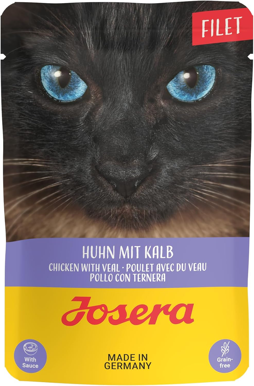 JOSERA Filet z kurczaka i cielęciny (16 x 70 g) | Dorosły | Mokra karma premium dla dorosłych kotów | Kurczak i cielęcina z 40% filetem z kurczaka | Bez zbóż | Mokra karma dla kotów w torebce świeżości | Opakowanie 16 sztuk