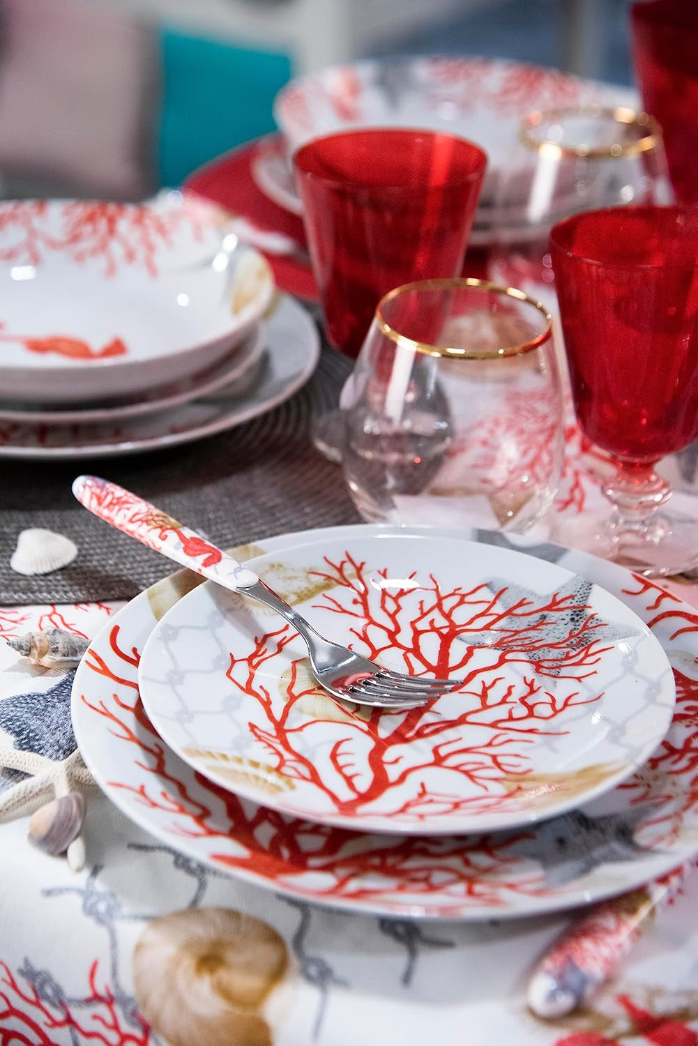 Serwis stołowy Excelsa Coral, 18 sztuk, porcelana, czerwony
