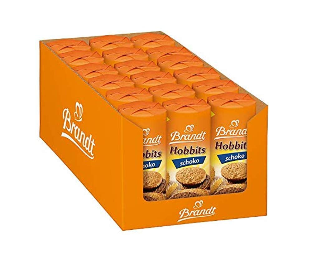 Brandt Hobbits Chocolate - opakowanie 18 sztuk - pudełko do przechowywania - pełnoziarniste płatki owsiane o wysokiej zawartości błonnika, półdrobne czekoladowe ciastka (18 x 265 g)
