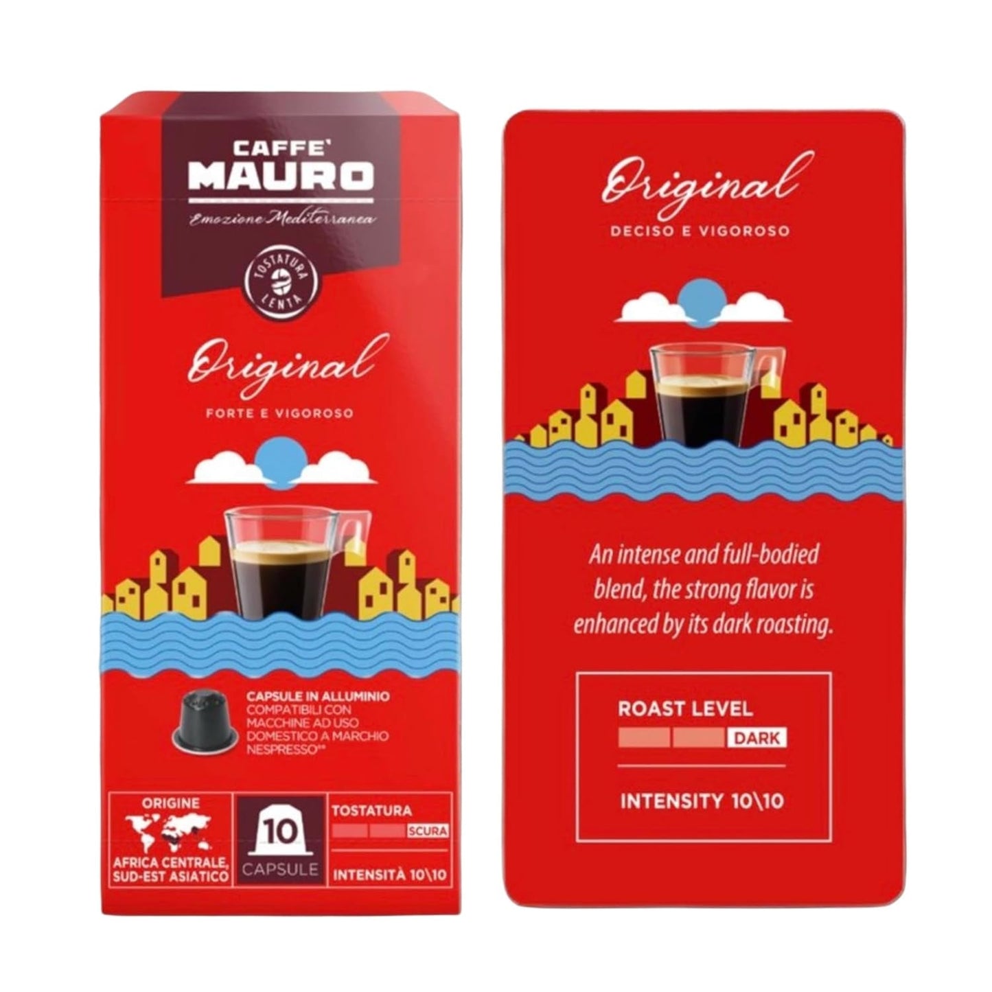 Caffè Mauro Torrefazione Kaffeekapseln Espresso Original, Intensität 10/10-50 Kapsel aus Aluminium - Kompatybilny z Nespresso* Haushalts-Espressomaschinen - Hergestellt in Italy