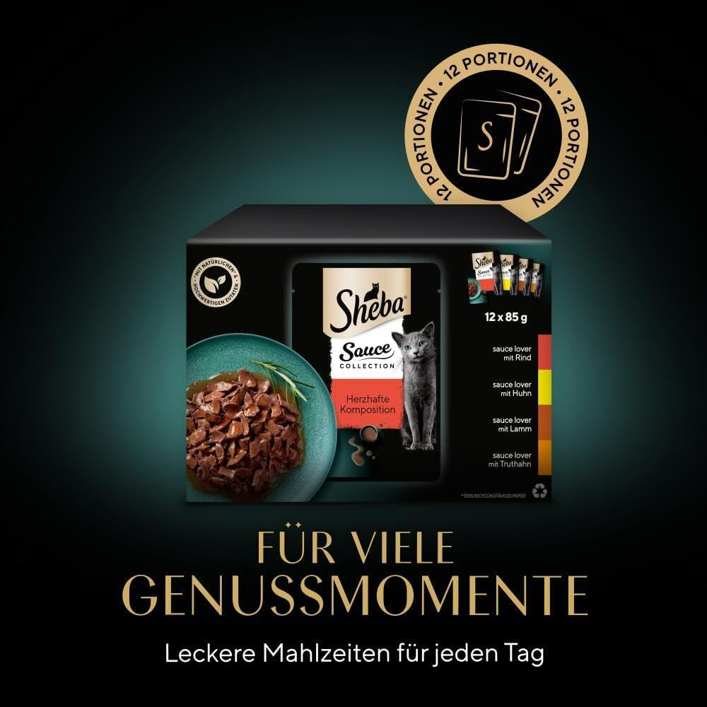 Sheba Sauce Collection Mokra karma dla kotów, porcjowane saszetki, słone opakowanie zbiorcze, 4x12x85g