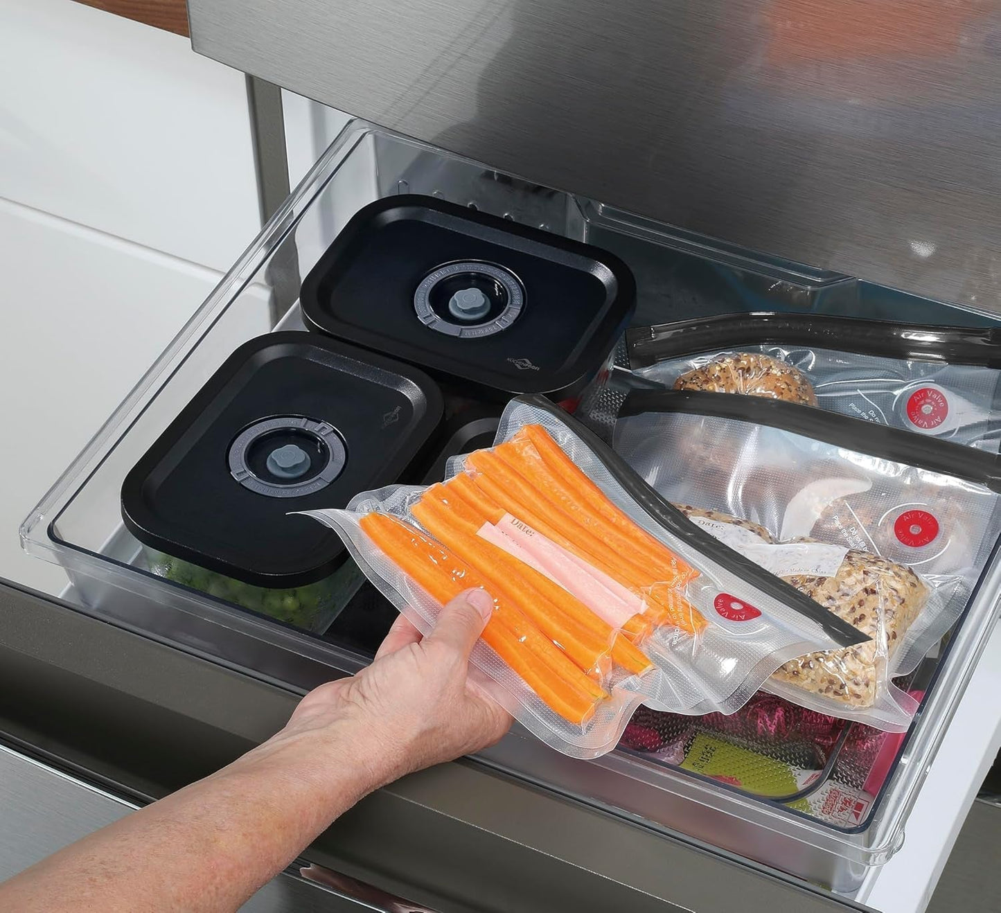 Zestaw próżniowy Küchenprofi EASYFRESH | Zestaw 7 sztuk | 1x elektryczna pompa próżniowa, 1x słoik próżniowy S, M i L, 3x worki próżniowe 22x21 cm | szkło borokrzemowe, tworzywo sztuczne wysokiej jakości | przygotowanie i przechowywanie Pudełka do przechowywania żywności Naty Shop
