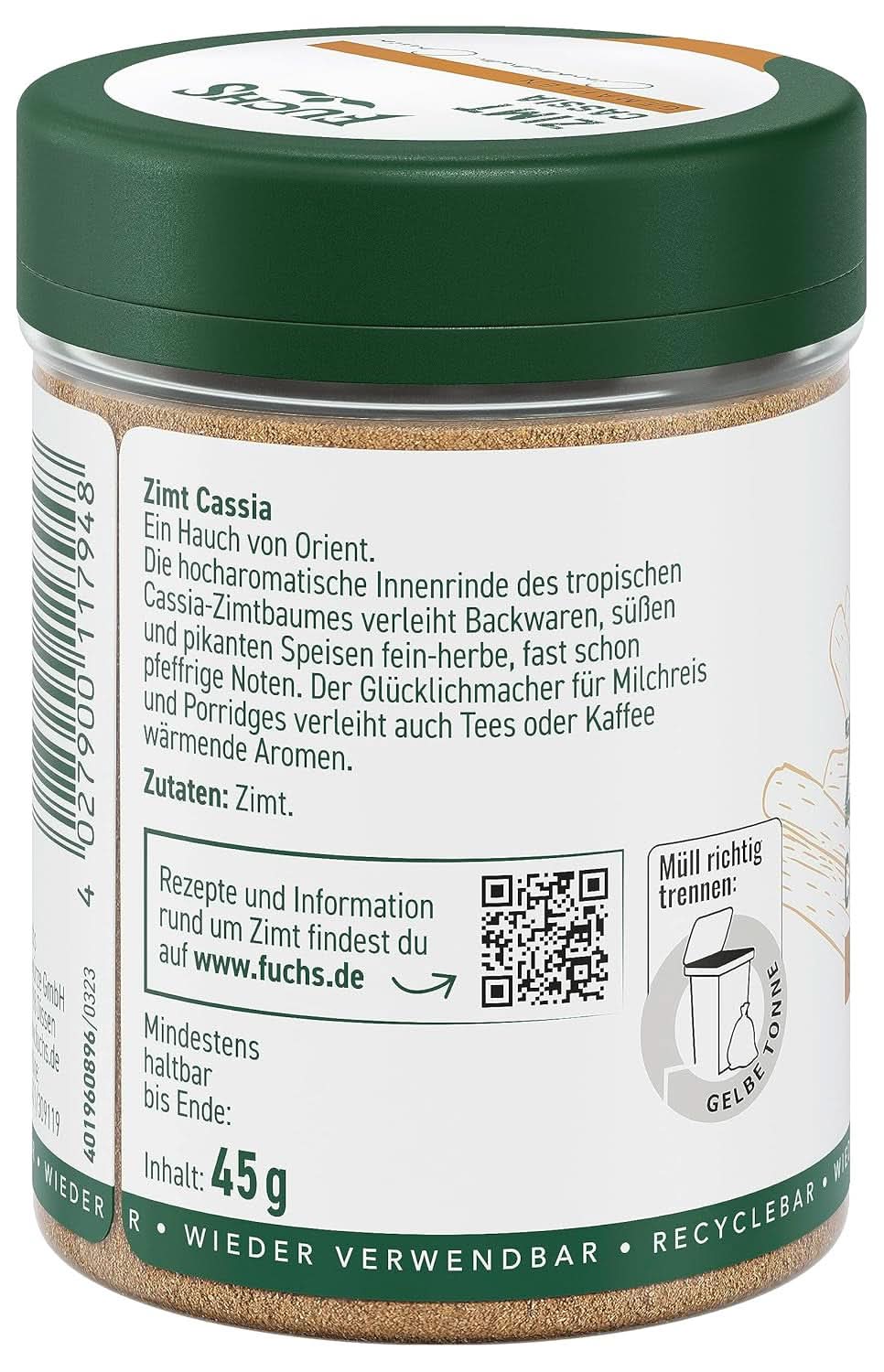 Fuchs Mielony Cynamon Cassia - Do aromatyzowania ciast, deserów lub herbat, 45 gramów Przyprawy Naty Shop
