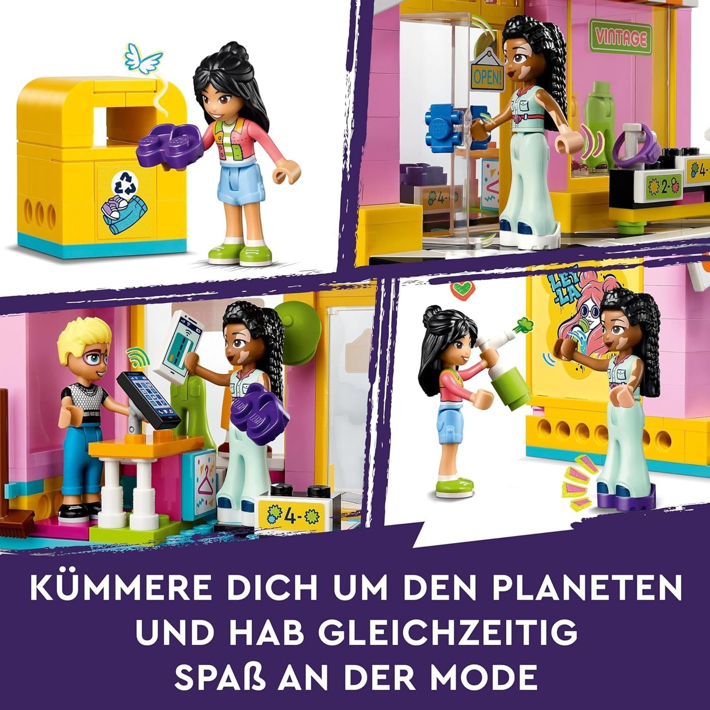 LEGO Friends Zestaw do budowania sklepu z modą vintage dla dzieci ze sklepem z zabawkami, figurkami i kotem, model do odgrywania ról zapewniający rozwój społeczno-emocjonalny, prezent dla 6-letnich dziewcząt i chłopców 42614 Zestawy do budowania Besuche den LEGO-Store