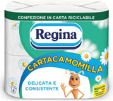 Regina Cartacamomilla - 8 rolek papieru toaletowego, 300 puszystych arkuszy, 3 warstwy, miękkie i mocne, opakowanie papierowe nadające się do recyklingu