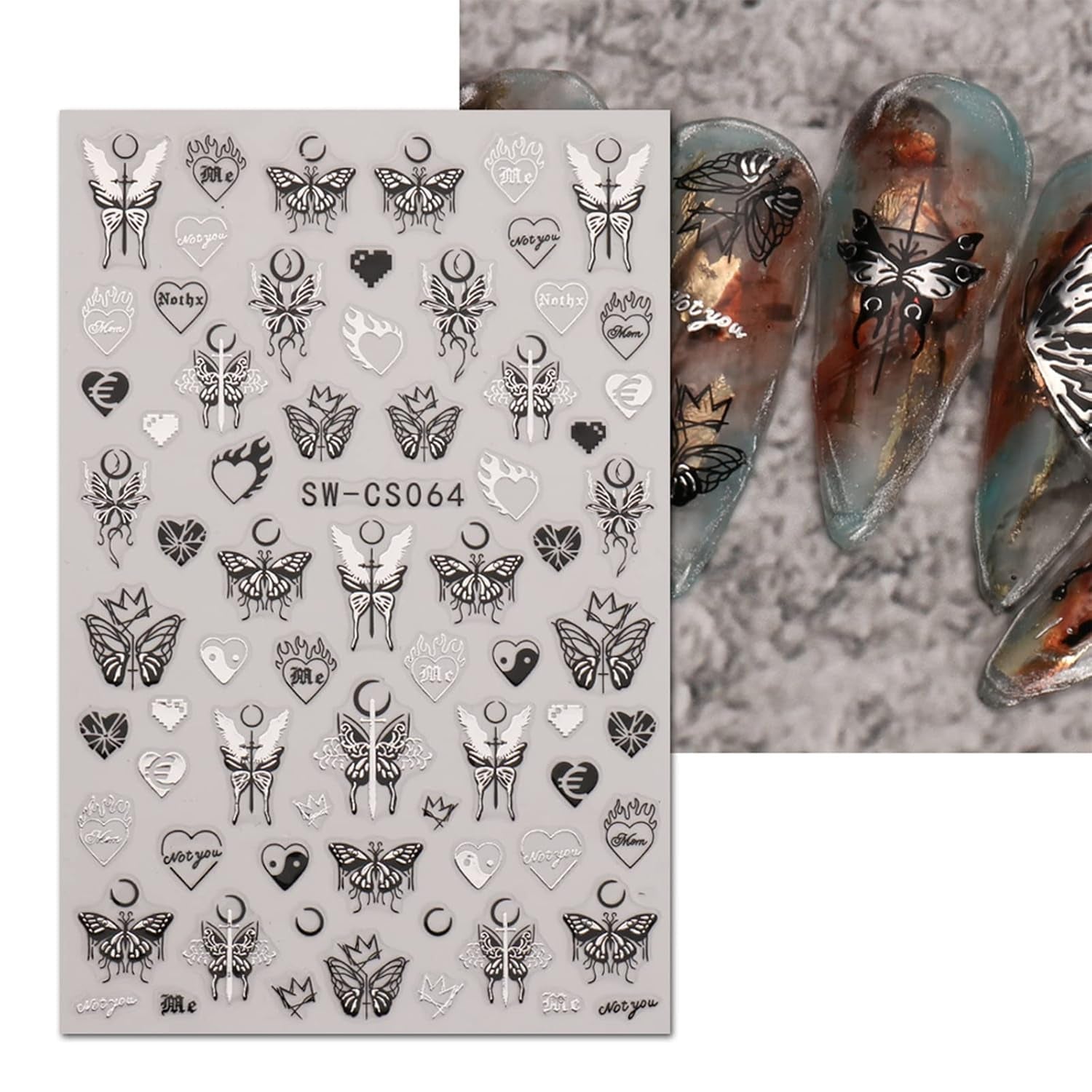JMEOWIO Nagelsticker Schmetterling 9 Blatt Nail Art Naklejka Selbstklebend Nagelaufkleber Mond Dekoration Nageldesign Zubehör