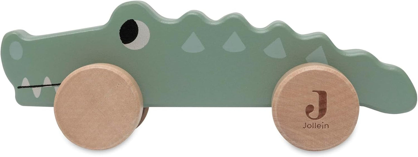 Jollein 112-001-67090 Drewniana zabawka na kółkach, zielona Baby Toys Naty Shop Croco