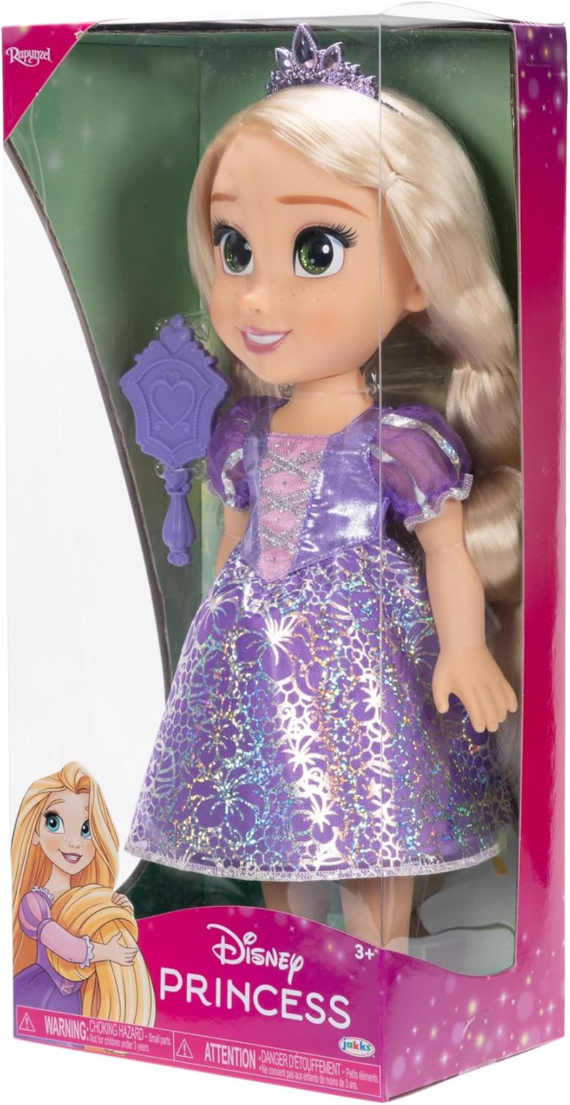 Lalka Disney Princess Roszpunka 35 cm, odblaskowe, brokatowe oczy, ruchome stawy, odpinana sukienka, buty, korona, długie blond włosy, dla dziewczynek w wieku 3+