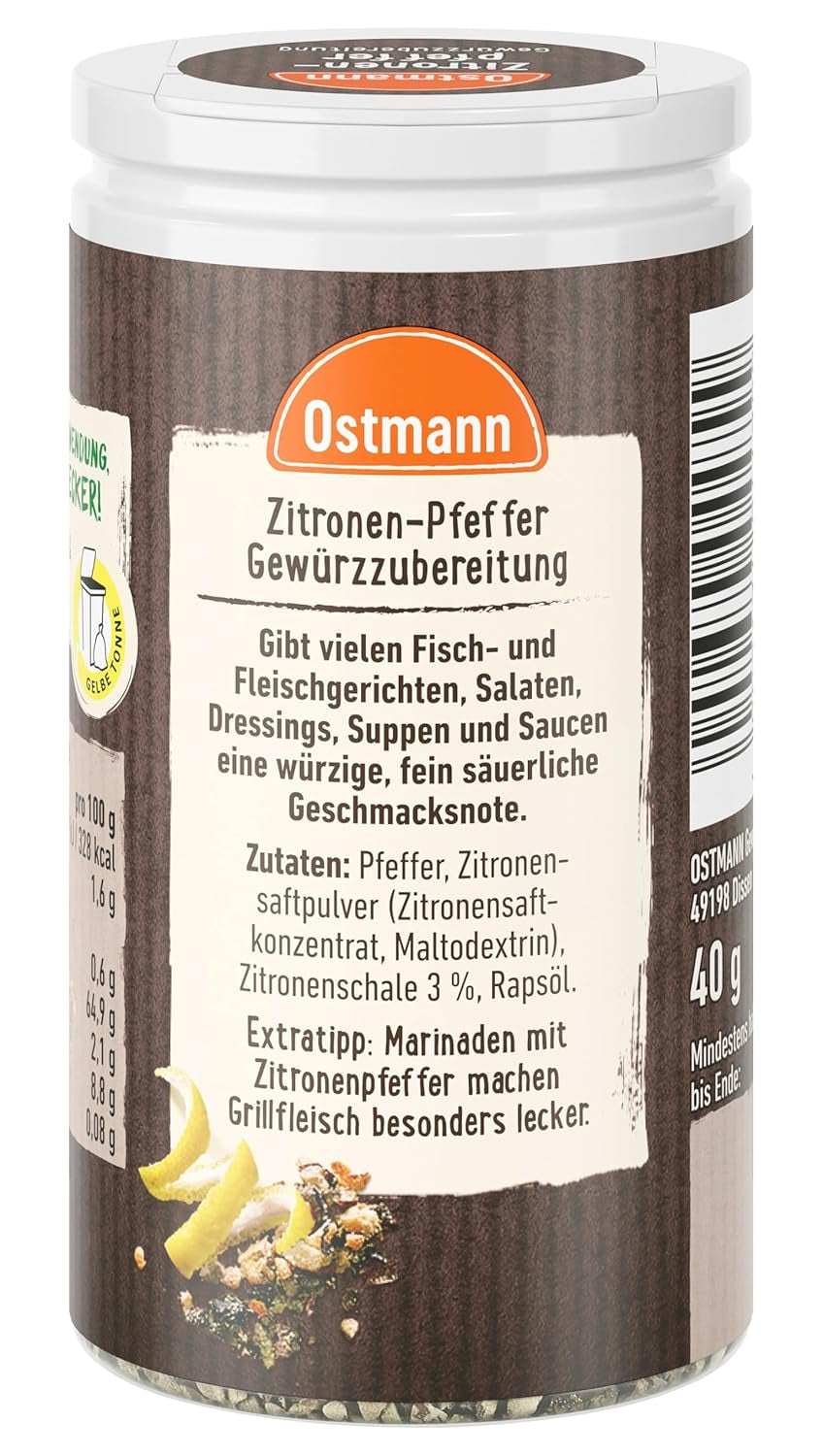 Ostmann Gewürze - Zitronenpfeffer Gewürzzubereitung | Do sosów sałatkowych, sosów i dań rybnych 40 g w Der Streudose