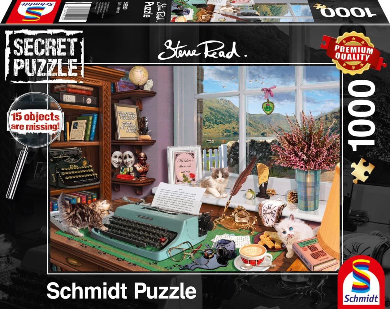 Schmidt Spiele 59920 Przy biurku, 1000-częściowe tajne puzzle Puzzle Naty Shop Domyślny tytuł