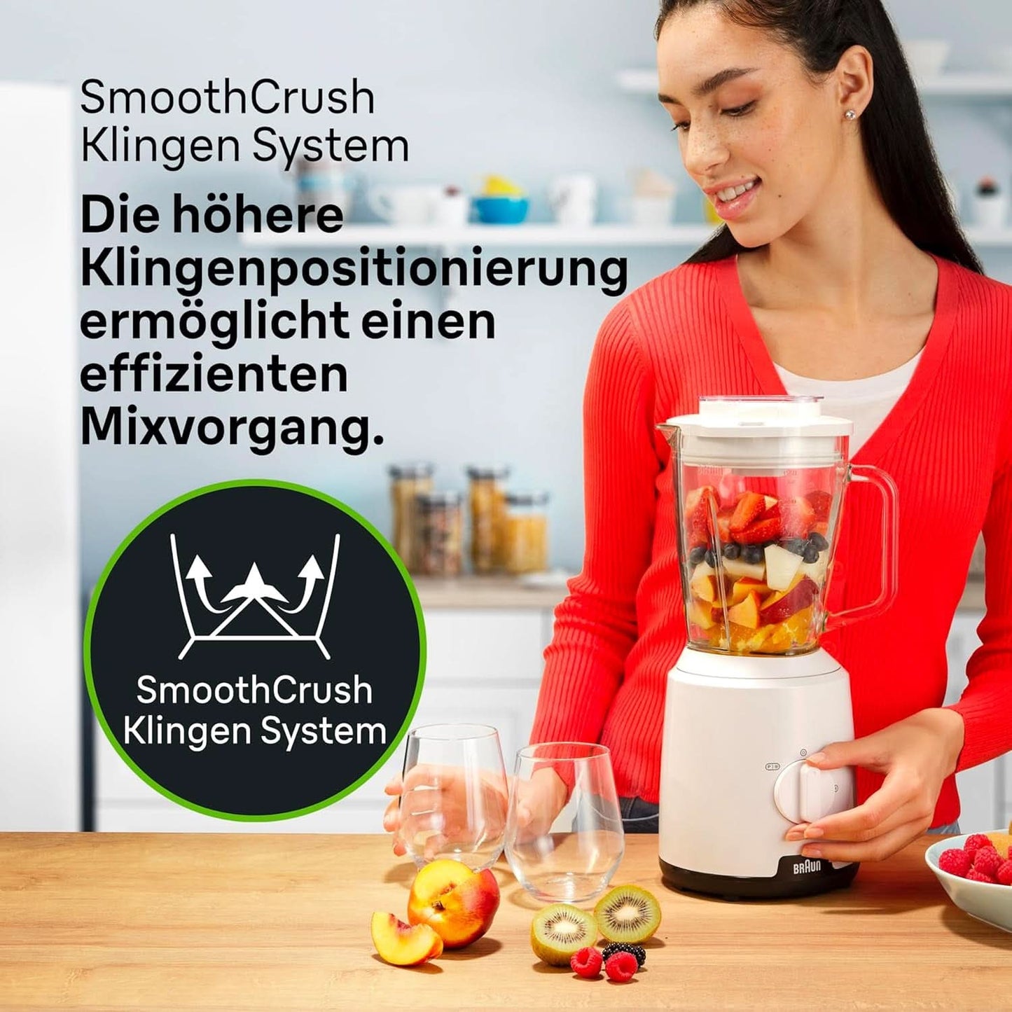 Braun Powerblend 1 JB1050WH - Mikser stojący Mit 1,5 L Glas-Mixaufsatz, Küchenhelfer Zum Zerkleinern, Pürieren & Mixen, Funkcja kruszenia lodu, 2 Geschwindigkeiten, 600 Watt, Weiß Kitchen Naty Shop