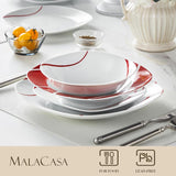 Zestaw naczyń obiadowych MALACASA dla 6 osób, Zestaw naczyń obiadowych z porcelany Felisa 24 elementy, Nowoczesny zestaw naczyń obiadowych z 6 talerzami obiadowymi, talerzami deserowymi, talerzami i miskami Suma, Idealny na Boże Narodzenie i do codziennego użytku